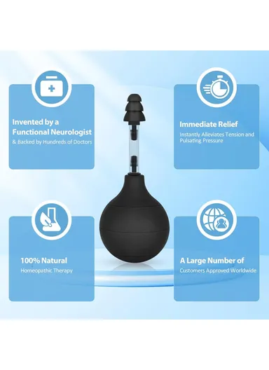 Ear Pressure Relief Device for Instant Headache Relief with 3 Interchangeable Ear Tips Migraine, Ear Symptoms Reliever - Black