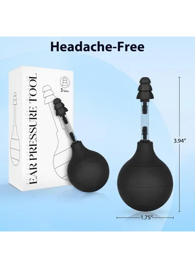 Ear Pressure Relief Device for Instant Headache Relief with 3 Interchangeable Ear Tips Migraine, Ear Symptoms Reliever - Black