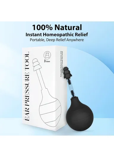 Ear Pressure Relief Device for Instant Headache Relief with 3 Interchangeable Ear Tips Migraine, Ear Symptoms Reliever - Black