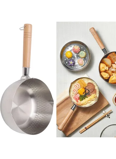 20cm Diameter Stainless Steel Japanese Saucepan with Wooden Handle Milk Soup Pot, without Lid (BPA Free, No FDA)