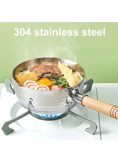 20cm Diameter Japanese Saucepan with Lid Wooden Handle Stainless Steel Milk Soup Pot,  (BPA Free, No FDA)