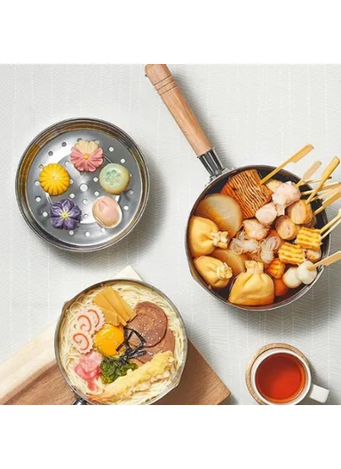 20cm Diameter Japanese Saucepan with Lid Wooden Handle Stainless Steel Milk Soup Pot,  (BPA Free, No FDA)