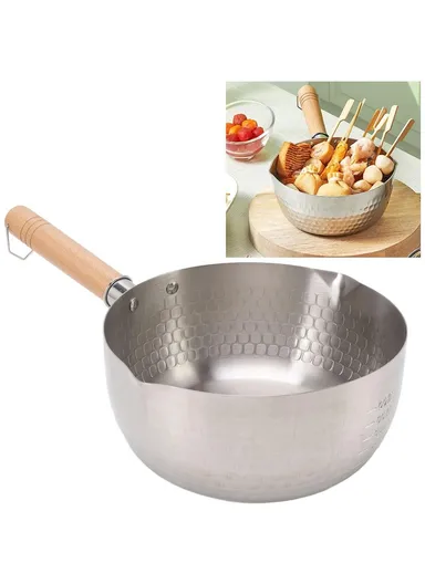 20cm Diameter Japanese Saucepan with Lid Wooden Handle Stainless Steel Milk Soup Pot,  (BPA Free, No FDA)