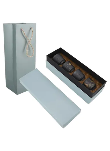 4Pcs / Set Ceramic Kung Fu Tea Cups Handcrafted Coarse Pottery Auspicious Crane Design Cup for Chinese Tea Ceremony