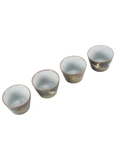 4Pcs / Set Kung Fu Tea Cups Handcrafted Crane Pattern Ceramic Teacups Traditional Chinese Tea Ceremony Gift