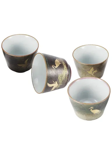 4Pcs / Set Kung Fu Tea Cups Handcrafted Crane Pattern Ceramic Teacups Traditional Chinese Tea Ceremony Gift