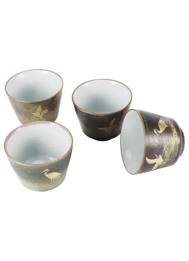 4Pcs / Set Kung Fu Tea Cups Handcrafted Crane Pattern Ceramic Teacups Traditional Chinese Tea Ceremony Gift