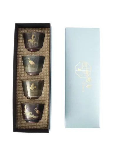 4Pcs / Set Kung Fu Tea Cups Handcrafted Crane Pattern Ceramic Teacups Traditional Chinese Tea Ceremony Gift