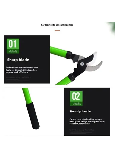 High Carbon Steel Heavy Duty Pruning Shears Thick Branches Garden Pruners Tree Trimmer Powerful Cutting Tool - Green