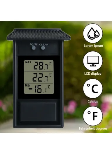 LCD Screen Outdoor Electronic Thermometer Waterproof Temperature Meter - Black