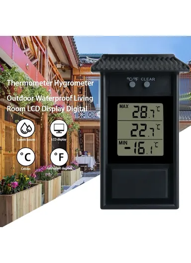 LCD Screen Outdoor Electronic Thermometer Waterproof Temperature Meter - Black