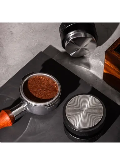 Threaded Bottom Self-Leveling Coffee Tamper, Gravity-Calibrated Pressure Steel Espresso Distributor (BPA-Free, No FDA) - 53mm