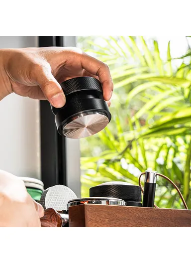 4-Blade Bottom Coffee Tamper, Gravity-Calibrated Pressure Steel Espresso Distributor (BPA-Free, No FDA) - 53mm