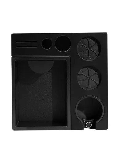 Espresso Tamping Station Accessory Organizer with Knock Box for 51 / 53 / 58mm Portafilters (BPA-Free, No FDA) - Black