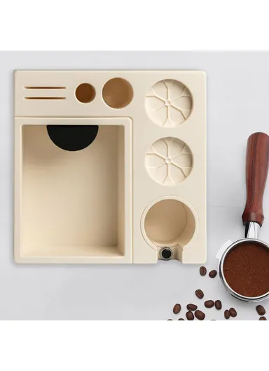 Espresso Tamping Station Accessory Organizer with Knock Box for 51 / 53 / 58mm Portafilters (BPA-Free, No FDA) - White