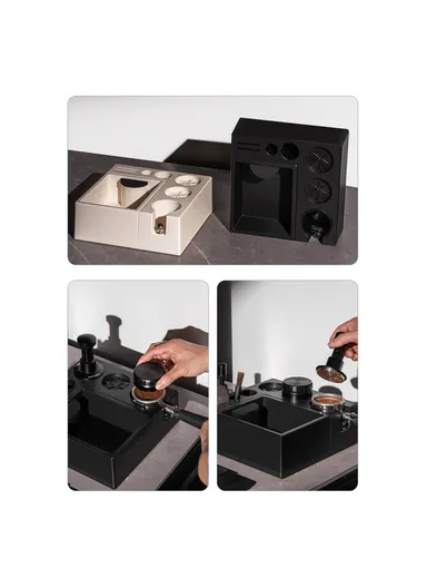 Espresso Tamping Station Accessory Organizer with Knock Box for 51 / 53 / 58mm Portafilters (BPA-Free, No FDA) - White