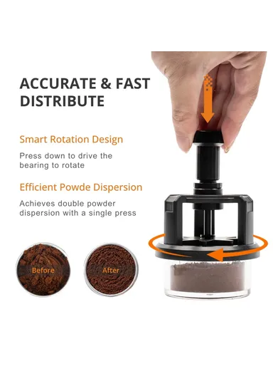 53mm Coffee Distribution Tool, Magnetic Base, Adjustable Depth Needle Espresso Powder Distributor (D5.3 x H12.5)cm