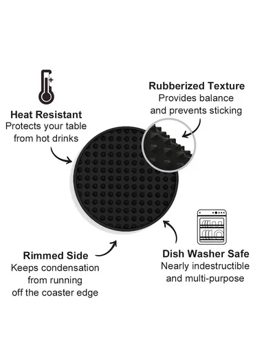 6Pcs Set Round Insulation Silicone, Mat Non-Slip, Heat-Resistant Coasters, with Iron Bracket - Black