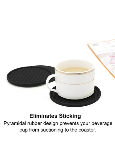 6Pcs Set Round Insulation Silicone, Mat Non-Slip, Heat-Resistant Coasters, with Iron Bracket - Black