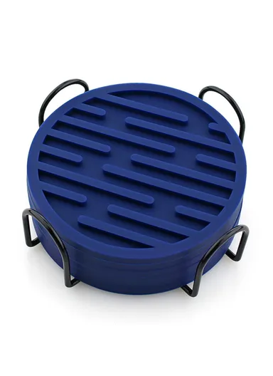 6Pcs Silicone Coasters, Set with Holder Non-Slip Tabletop, Protection for Kinds Cups, Hot or Cold -  Dark Blue
