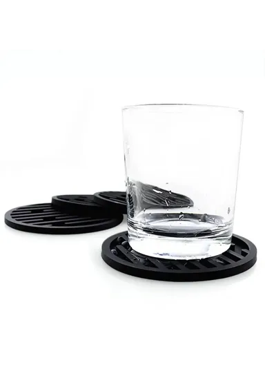 6Pcs Silicone Coasters, Set with Holder Non-Slip Tabletop, Protection for Kinds Cups, Hot or Cold -  Dark Blue