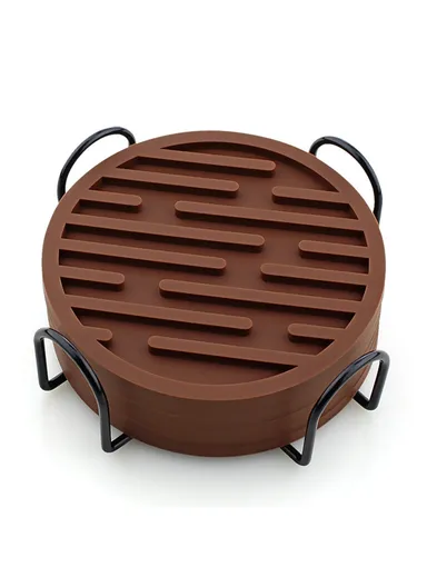 6Pcs Silicone Coasters, Set with Holder Non-Slip Tabletop, Protection for Kinds Cups, Hot or Cold -  Coffee