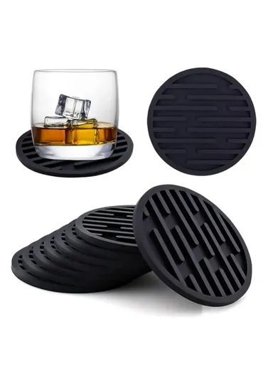 6Pcs Silicone Coasters, Set with Holder Non-Slip Tabletop, Protection for Kinds Cups, Hot or Cold -  Coffee