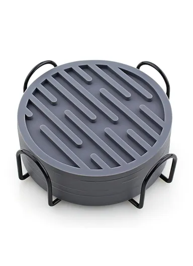 6Pcs Silicone Coasters, Set with Holder Non-Slip Tabletop, Protection for Kinds Cups, Hot or Cold -  Grey