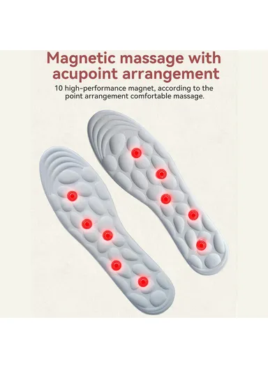 1 Pair 10 Magnetic Stones Massage Insoles Breathable, Sweat-Absorbent Imitation, Pebble Magnetic Insoles