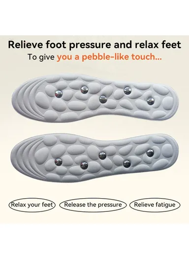 1 Pair 10 Magnetic Stones Massage Insoles Breathable, Sweat-Absorbent Imitation, Pebble Magnetic Insoles