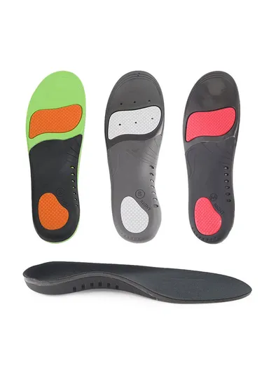 Flat Foot Support Insole Orthotic Breathable Massage PU Sports Shock Absorbing Insole - Velvet Black / L