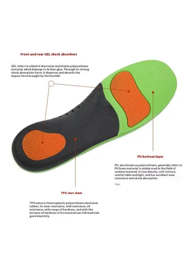 Flat Foot Support Insole Orthotic Breathable Massage PU Sports Shock Absorbing Insole - Velvet Black / XL