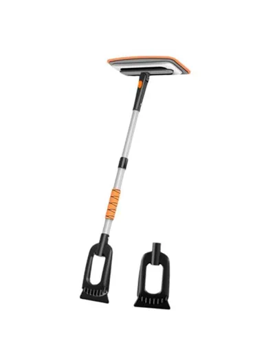 Car Snow Brush Ice Scraper 3 in 1 Extendable Aluminum Alloy Winter Snow Removal Tool - Orange