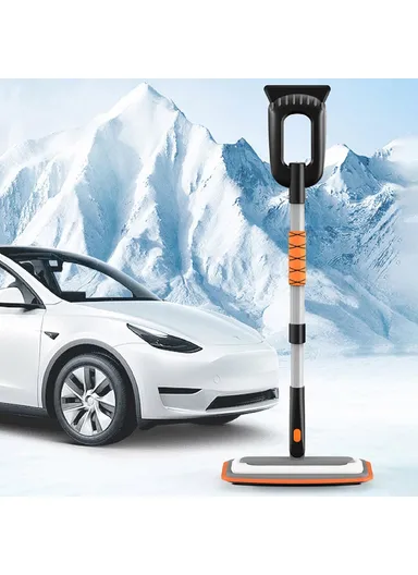 Car Snow Brush Ice Scraper 3 in 1 Extendable Aluminum Alloy Winter Snow Removal Tool - Orange