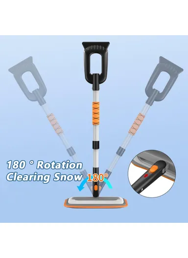 Car Snow Brush Ice Scraper 3 in 1 Extendable Aluminum Alloy Winter Snow Removal Tool - Orange