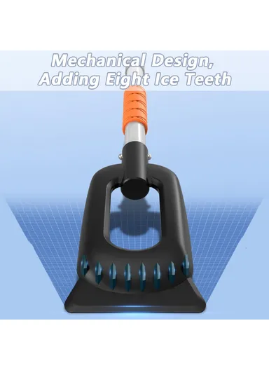 Car Snow Brush Ice Scraper 3 in 1 Extendable Aluminum Alloy Winter Snow Removal Tool - Orange