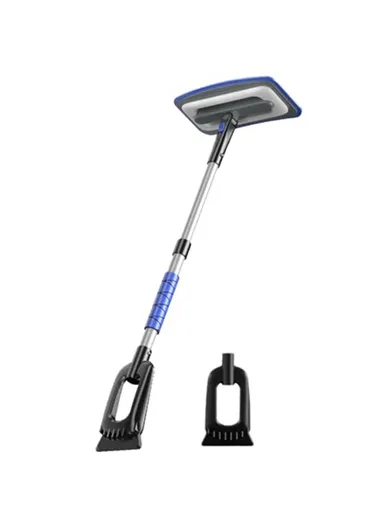 Car Snow Brush Ice Scraper 3 in 1 Extendable Aluminum Alloy Winter Snow Removal Tool - Blue