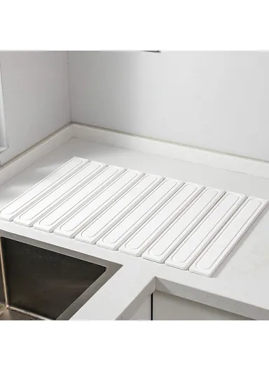 Foldable Rectangular Strips Diatomite, Quick Dry, Countertop Mat Water Absorbent, Non Slip Insulation Pad - White