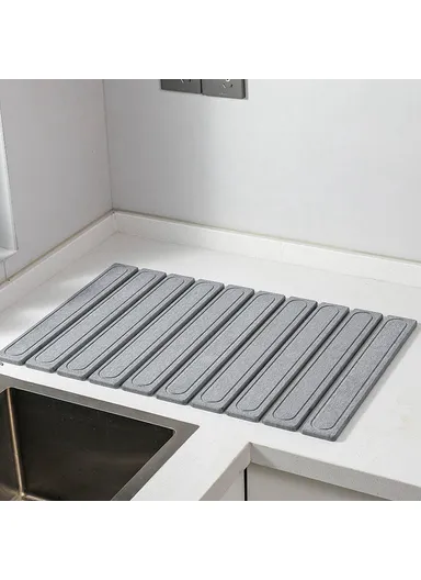 Foldable Rectangular Strips Diatomite, Quick Dry, Countertop Mat Water Absorbent, Non Slip Insulation Pad - Medium Grey