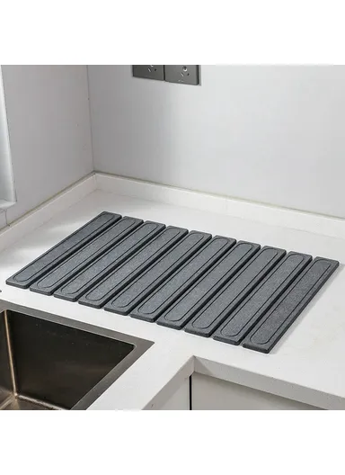 Foldable Rectangular Strips Diatomite, Quick Dry, Countertop Mat Water Absorbent, Non Slip Insulation Pad - Dark Grey