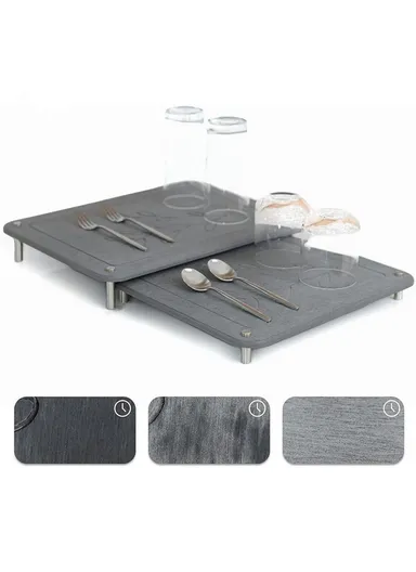 2Pcs Set Nesting Dish Drying Mat, Diatomite Kitchen Countertop Absorbent Draining Shelf - Arcs