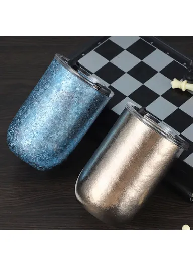 360ml Pure Titanium Double Wall Mug, Insulated Frost Flower Design, Hot Cold Drinks Cup - Blue