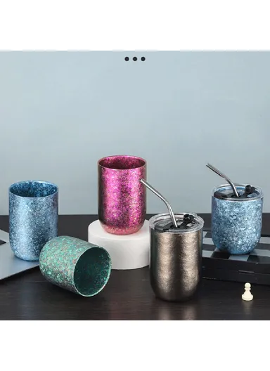 360ml Pure Titanium Double Wall Mug, Insulated Frost Flower Design, Hot Cold Drinks Cup - Blue