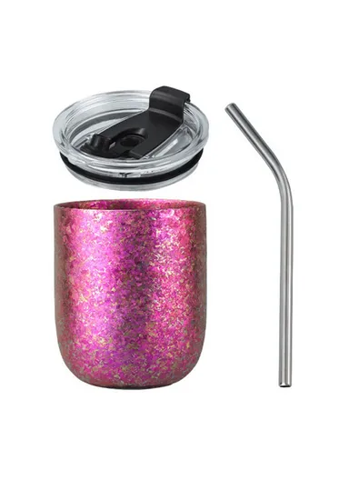 360ml Pure Titanium Double Wall Mug, Insulated Frost Flower Design, Hot Cold Drinks Cup - Purple