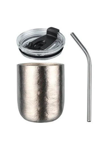 360ml Pure Titanium Double Wall Mug, Insulated Frost Flower Design, Hot Cold Drinks Cup - Natural Color