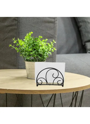Iron Napkin Holder, Half Round Metal Tissue Dispenser, Table Organizer Decorative Paper Towel Stand - Black