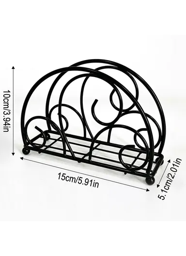Iron Napkin Holder, Half Round Metal Tissue Dispenser, Table Organizer Decorative Paper Towel Stand - Black