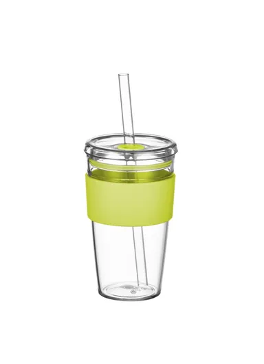 450ml Tritan Straw Cup, Water Bottle, Coffee Mug with Sleeve, Portable Drinkware for Home &amp; Office - Fluorescent Green