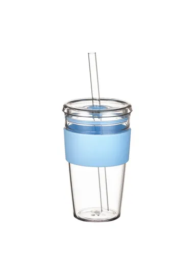 450ml Tritan Straw Cup, Water Bottle, Coffee Mug with Sleeve, Portable Drinkware for Home &amp; Office - Sky Blue