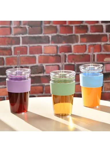 450ml Tritan Straw Cup, Water Bottle, Coffee Mug with Sleeve, Portable Drinkware for Home &amp; Office - Sky Blue